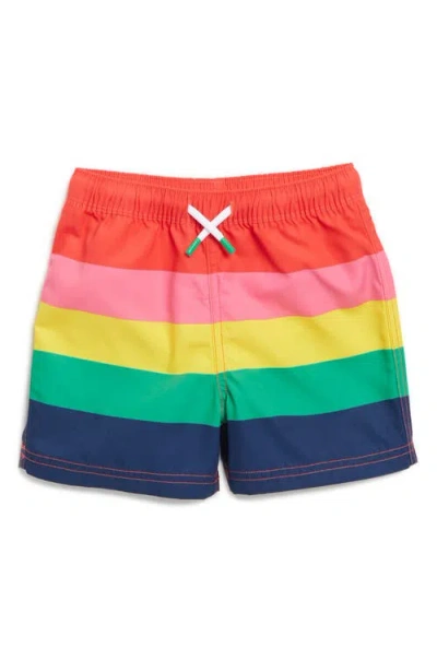 Mini Boden Kids' Rainbow Stripe Swim Trunks In Red Multi Stripe