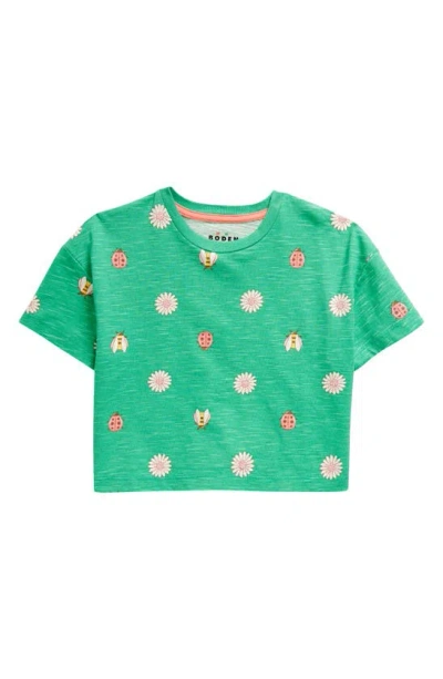 Mini Boden Kids' Relaxed Crop T-shirt In Pea Green Daisy Bugs