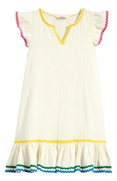 Mini Boden Kids' Remy Floral Cotton Gauze Cover-up Dress In Ivory Ric Rac
