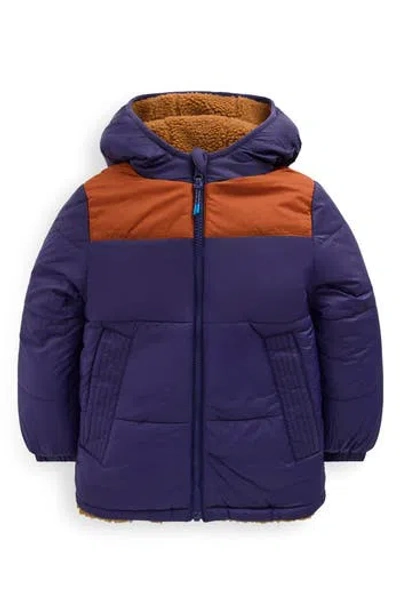 Mini Boden Kids' Reversible Fleece Hooded Jacket In Blue