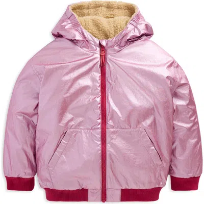 Mini Boden Kids' Reversible Metallic Hooded Bomber Jacket In Pink