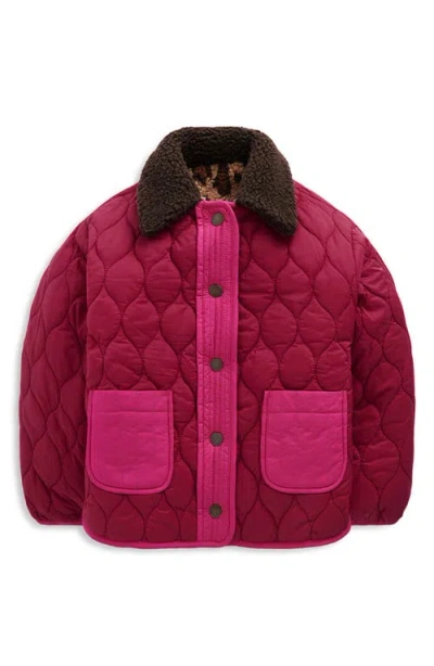 Mini Boden Kids' Reversible Quilted Borg Jacket In Pink