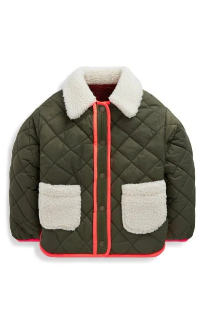 Mini Boden Kids' Reversible Quilted Faux Shearling Jacket In Green