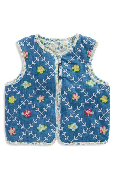 Mini Boden Kids' Reversible Quilted Vest In Blue