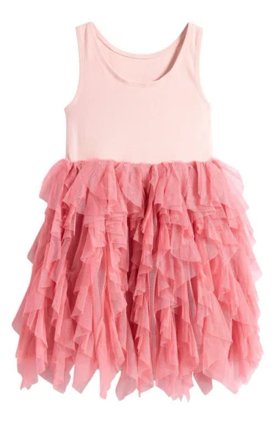 Mini Boden Kids' Rib Knit & Tulle Tank Dress In Chalk Pink