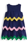 Mini Boden Kids' Rickrack Appliqué Sleeveless Cotton Corduroy Dress In Blue