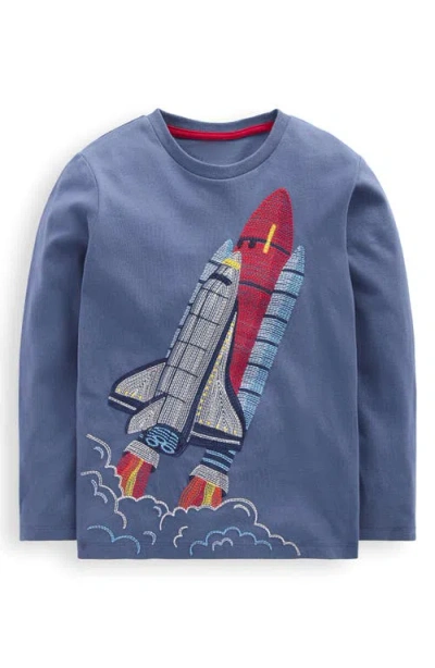 Mini Boden Kids' Rocket Superstitch Embroidered Glow In Blue