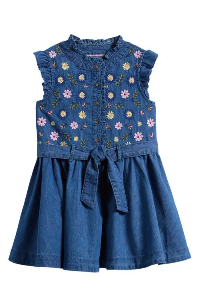 Mini Boden Kids' Ruffle Denim Dress In Blue