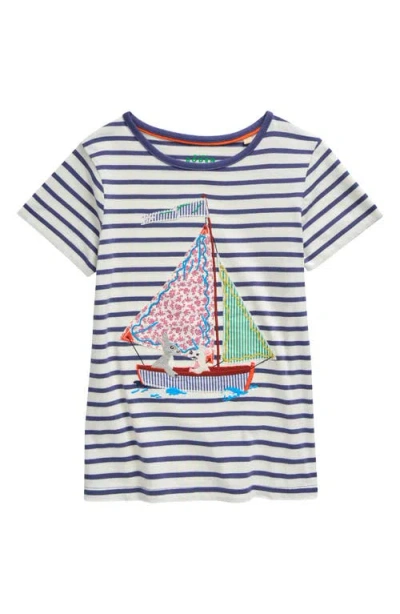 Mini Boden Kids' Sailboat Appliqué Stripe T-shirt In Ivory/starboard Stripe Boat