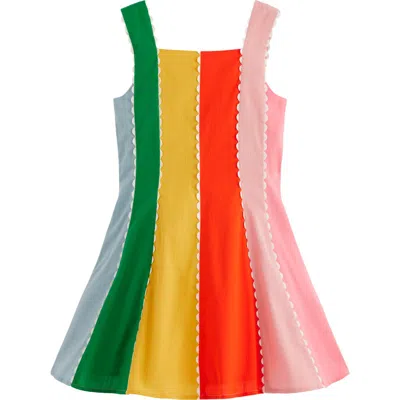 Mini Boden Kids' Scalloped Trim Cotton Fit & Flare Dress In Multi