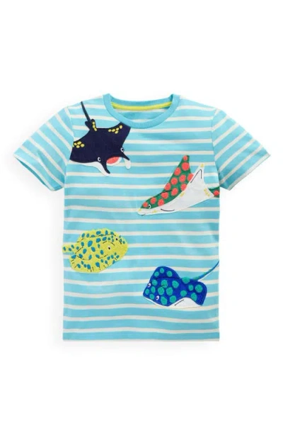 Mini Boden Kids' Sea Rays Appliqué Stripe T-shirt In Caribbean Blue Rays