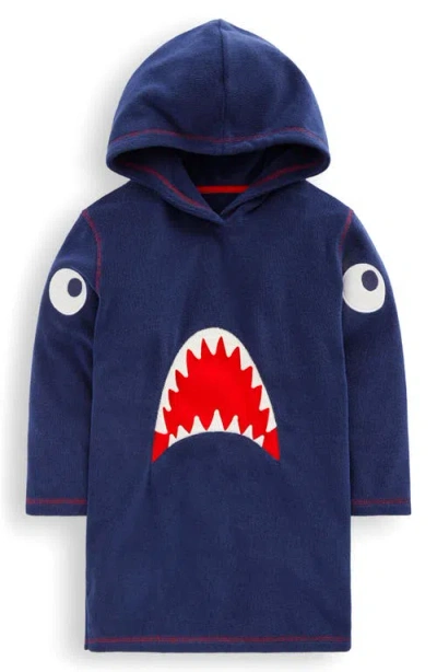Mini Boden Kids' Shark Appliqué Terry Cover-up Hoodie In Blue