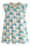 Mini Boden Kids' Shell Print Smocked Yoke Cotton Dress In Soft Ivory Rainbow Shells