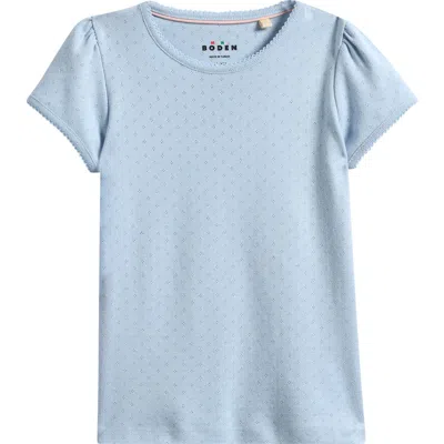 Mini Boden Kids' Short Sleeve Pointelle Top In Blue
