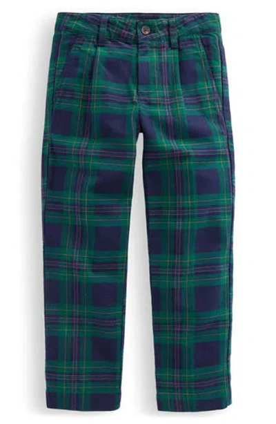 Mini Boden Kids' Smart Plaid Cotton Flannel Pants In Green