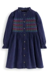 Mini Boden Kids' Smocked Corduroy Dress In Blue