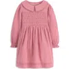Mini Boden Kids' Smocked Long Sleeve Cotton Gauze Dress In Pink