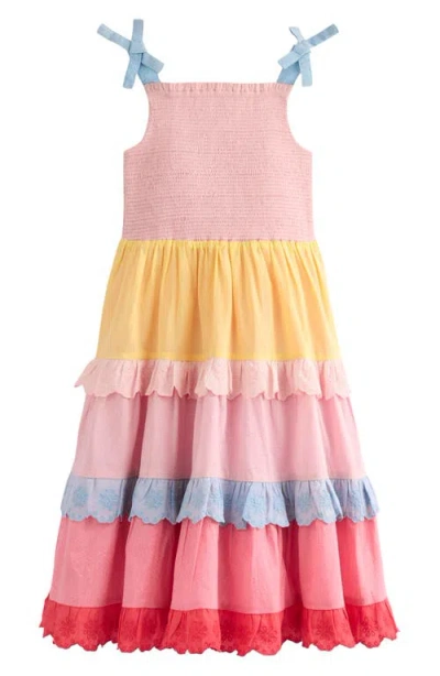 Mini Boden Kids' Smocked Tiered Cotton Sundress In Multi