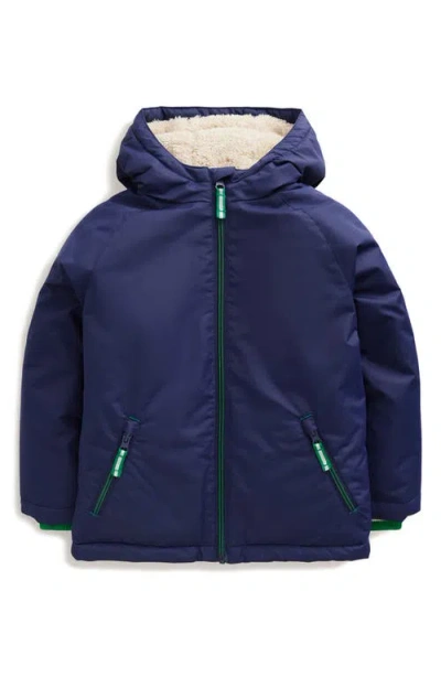 Mini Boden Kids' Solid Zip-up Hooded Puffer Jacket In College Navy