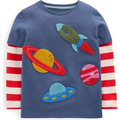 Mini Boden Kids' Space Appliqué Layered T-shirt In Blue