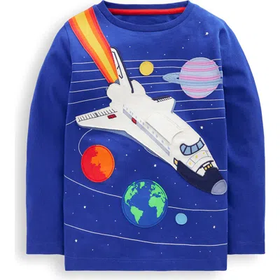Mini Boden Kids' Space Shuttle Appliqué Lift The Flap Cotton Graphic T-shirt In Blue