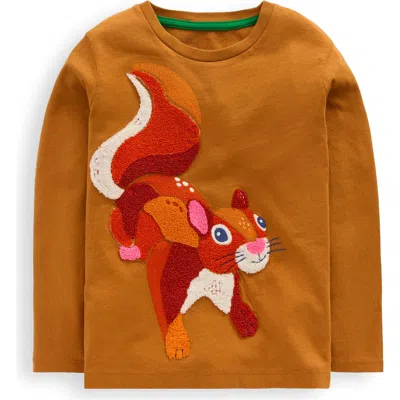 Mini Boden Kids' Squirrel Bouclé Cotton Graphic T-shirt In Orange