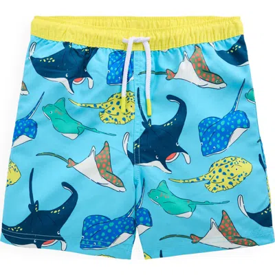Mini Boden Kids' Stingray Print Swim Trunks In Caribbean Blue Rays
