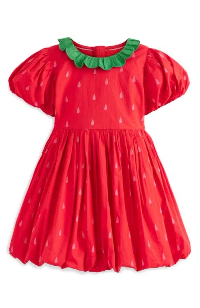 Mini Boden Kids' Strawberry Bubble Hem Poplin Dress In Red
