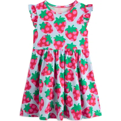 Mini Boden Kids' Strawberry Print Cotton Jersey Dress In Misty Blue Spotty Strawberry