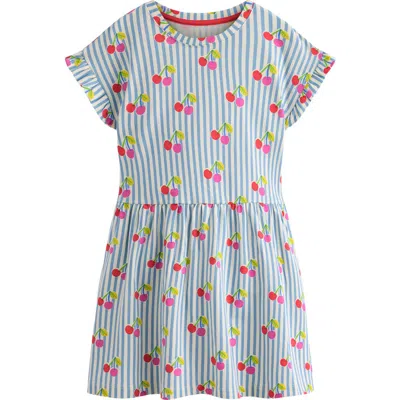 Mini Boden Kids' Stripe & Cherry Cotton Jersey Dress In Blue