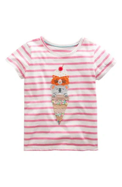 Mini Boden Kids' Stripe Appliqué Cone Cotton Graphic T-shirt In Azalea Pink/ivory Icecream