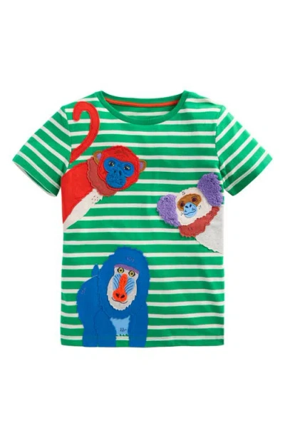Mini Boden Kids' Stripe Appliqué Cotton Graphic T-shirt In Green