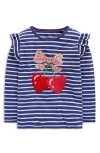 Mini Boden Kids' Stripe Appliqué Long Sleeve Cotton Graphic T-shirt In Blue