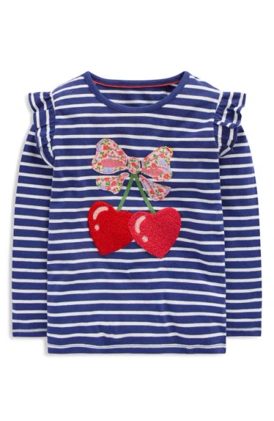Mini Boden Kids' Stripe Appliqué Long Sleeve Cotton Graphic T-shirt In Blue