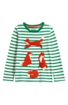 Mini Boden Kids' Stripe Bouclé Fox Long Sleeve T-shirt In Green