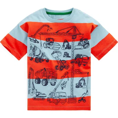 Mini Boden Kids' Stripe Construction Embroidered Cotton Graphic T-shirt In Red