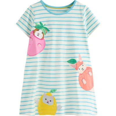 Mini Boden Kids' Stripe Critter Appliqué Cotton Graphic Tunic In Caribbean Blue Animals