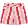 Mini Boden Kids' Stripe Denim Shorts In Pink And Red Stripe