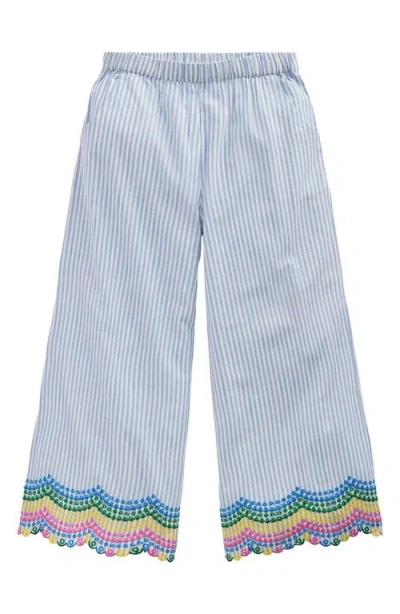 Mini Boden Kids' Stripe Eyelet Scallop Hem Cotton Pants In Blue