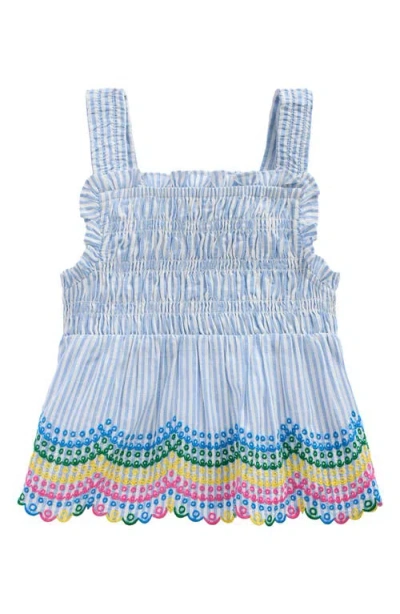 Mini Boden Kids' Stripe Eyelet Shirred Cotton Top In Blue
