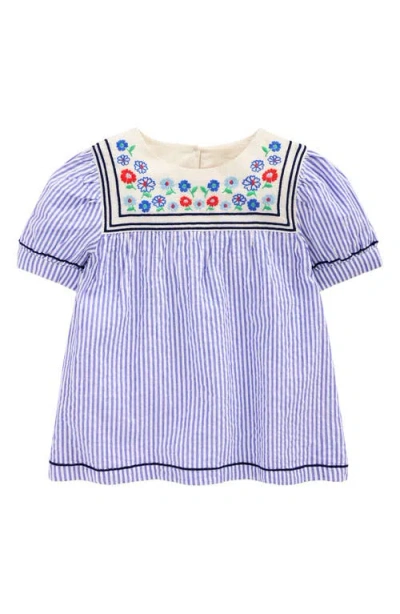 Mini Boden Kids' Stripe Floral Embroidered Cotton Sailor Top In Blue