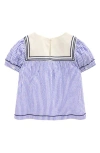 Mini Boden Kids' Stripe Floral Embroidered Cotton Sailor Top In Peacock Plume/ivory Stripe