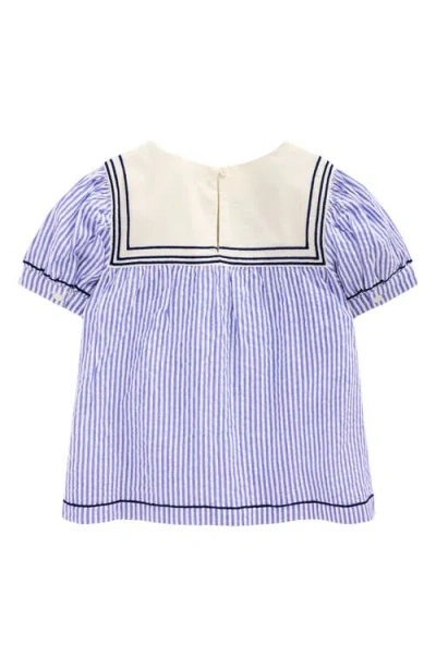 Mini Boden Kids' Stripe Floral Embroidered Cotton Sailor Top In Peacock Plume/ivory Stripe