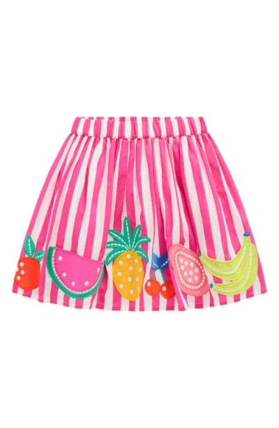 Mini Boden Kids' Stripe Fruit Appliqué Cotton Graphic Skirt In Pink