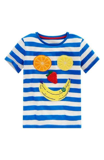 Mini Boden Kids' Stripe Fruit Bouclé Cotton Graphic T-shirt In Blue