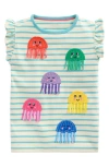 Mini Boden Kids' Stripe Jellyfish Appliqué Flutter Sleeve Cotton Graphic T-shirt In Caribbean Blue Jellyfish