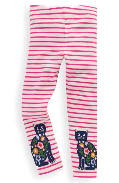 Mini Boden Kids' Stripe Kitty Appliqué Leggings In Pink