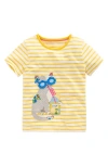 Mini Boden Kids' Stripe Kitty Appliqué Lift The Flap Cotton Graphic T-shirt In Yellow