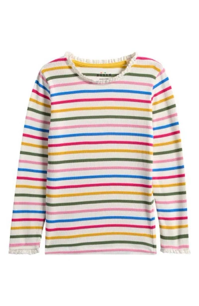 Mini Boden Kids' Stripe Lace Trim Rib T-shirt In Yellow