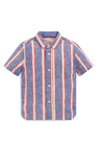 Mini Boden Kids' Stripe Linen & Cotton Button-down Shirt In Purple
